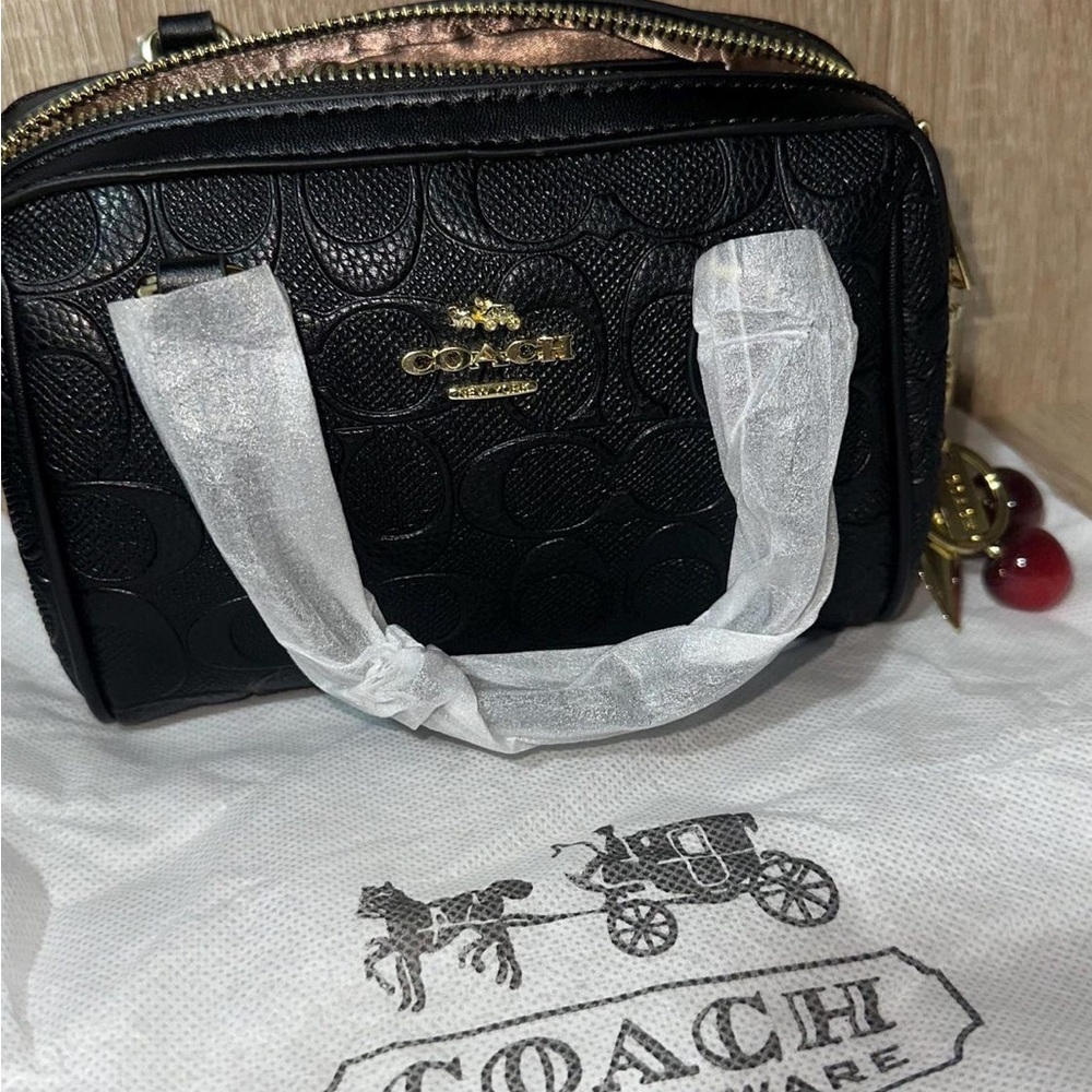 Coach Rowan Mini Black Embossed Leather Crossbody